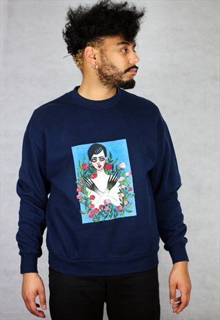 REWORKED REZINA CUSTOMISED ROSE PRINT SWEATSHIRT