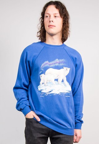 VINTAGE 90'S BLUE POLAR BEAR SWEATSHIRT JUMPER