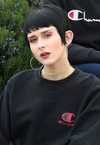 BLACK CHAMPION EMBROIDERED SWEATSHIRT