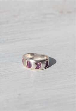 Deadstock silver/purple enamel moons ring