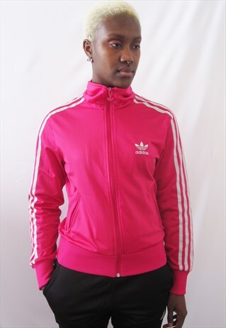 VINTAGE ADIDAS ORIGINALS PINK & SILVER TRACK JACKET BRIGHT