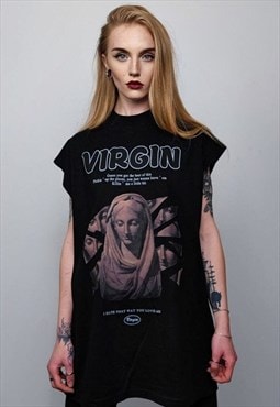 Gothic sleeveless t-shirt virgin slogan tank top saint vest