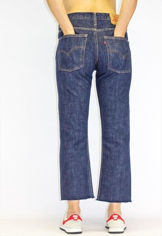 VINTAGE 501 DISTRESSED FRAYED HEM ANKLE GRAZER JEANS