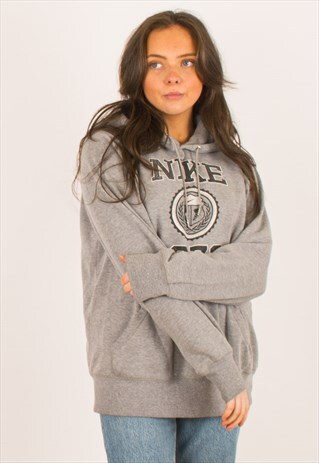 VINTAGE GREY NIKE SPELLOUT HOODIE PULLOVER MEDIUM