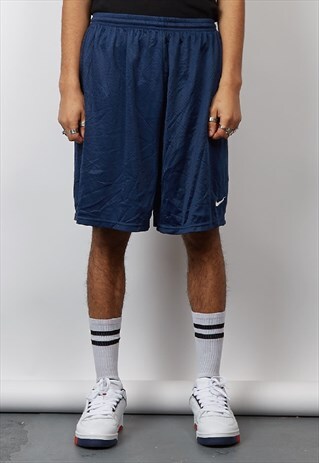 VINTAGE 90'S NIKE SWOOSH NAVY MESH SPORTS SHORTS