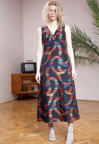 VINTAGE JACQUARD FABRIC, PATTERNED, BOHO MAXI DRESS