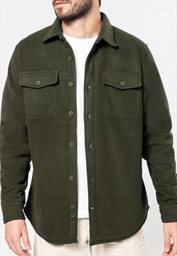 54 Floral Sherpa Lined Over Shirt Jacket - Khaki Green