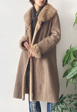 Vintage Y2K 00's Light Brown Sheepskin Faux Fur Afghan Coat