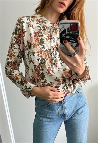 COTTON BROWN N WHITE FLORAL CROP TOP / BLOUSE