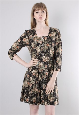 VINTAGE 80S FLORAL PATTERNED SKATER DRESS