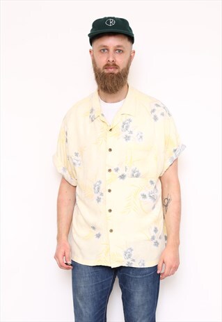 VINTAGE SHORT SLEEVE HAWAIIAN FLORAL PRINT SHIRT