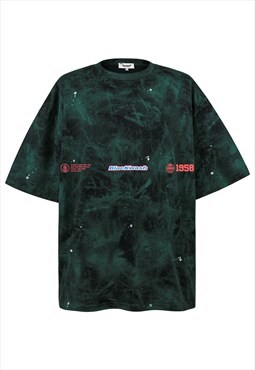 Green tie-dye t-shirt motorsports top racing logo tee camo