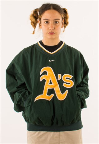 VINTAGE 90S OAKLAND ATHLETICS GREEN MLB WINDBREAKER ANORAK