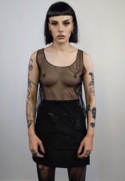 Sheer sleeveless t-shirt transparent tee see-through rocker 