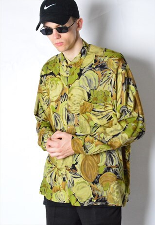 VINTAGE 90S GREEN ABSTRACT LONG SLEEVE SHIRT