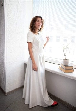 Vintage 80's White/Cream Lace Top Maxi Wedding Dress