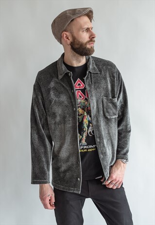 VINTAGE 80S SILVER VELVET PARTY SHIRT