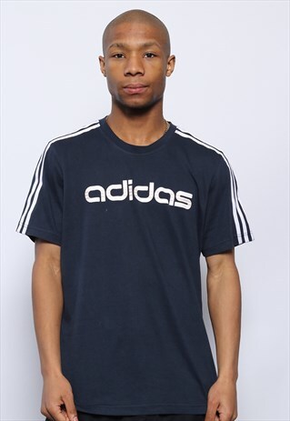 VINTAGE ADIDAS SPELL OUT LOGO T-SHIRT BLUE
