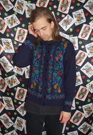 VINTAGE 80'S FLORAL PATTERN CARDIGAN