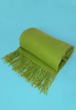 VINTAGE CASHMERE GREEN SCARF LARGE FRINGE SHAWL WRAP