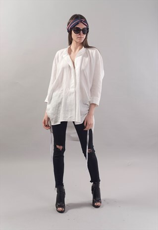 LINEN WHITE SHIRT/OVERSIZED TOP/CASUAL LINEN TUNIC/F1809