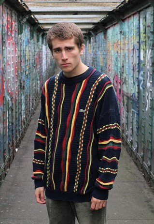 VINTAGE 90S LACOSTE 3D KNIT TEXTURED MULTI COLOURED JUMPER
