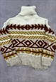 VINTAGE KNITTED JUMPER ABSTRACT PATTERNED ROLL NECK SWEATER