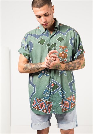 VINTAGE 80S CRAZY PRINT SHIRT / S1590