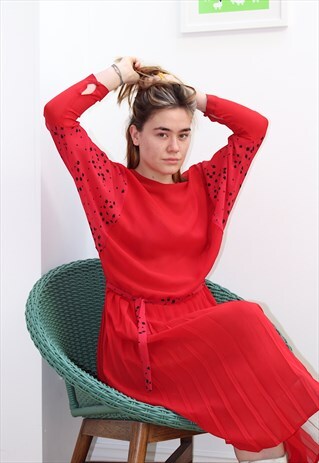 80S GLAM RED PLEATED DRESS