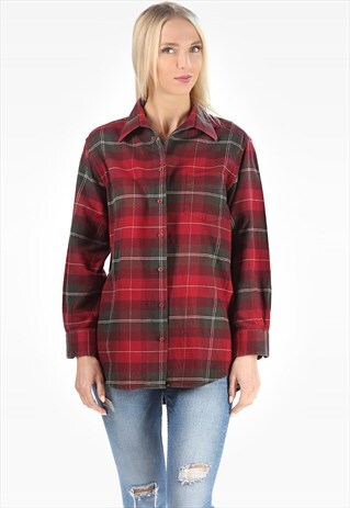 BURGUNDY RED PLAID FLANNEL SHIRT