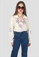 70's Vintage White Cotton Ladies Smock Style Blouse