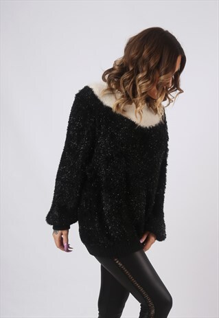 KNIT KNITTED JUMPER WOOL OVERSIZED SPARKLE LONG UK 16 (CW2Y)