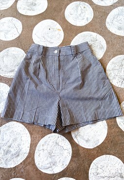Vintage 70's Black & White Gingham High Waisted Shorts - XS