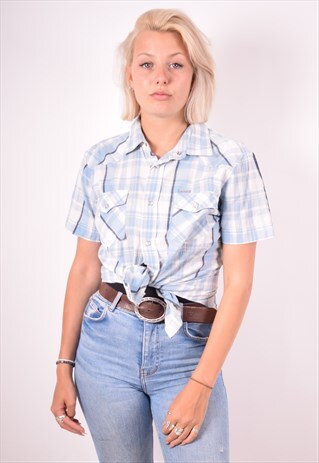 CARHARTT WOMENS VINTAGE SHIRT MEDIUM BLUE CHECK 90S