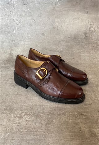  Vintage men's BALLY brown leather flats with gold buckle