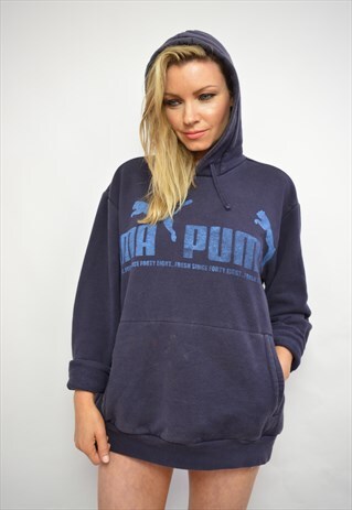 VINTAGE 90S PUMA OVERSIZED NAVY HOODED SWEATSHIRT HOODIE