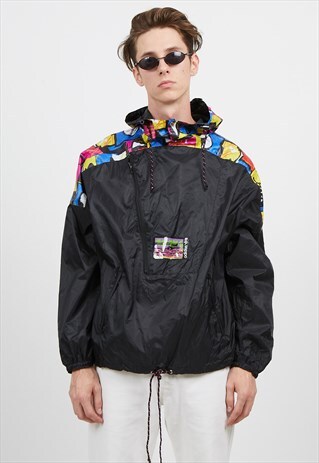 VINTAGE BLACK ADIDAS WINDBREAKER RAIN PULLOVER JACKET