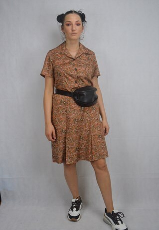 VINTAGE BROWN 80'S FESTIVAL DRESS