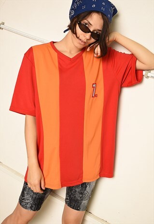 90'S RETRO SPORTS STRIPED OVERSIZED JERSEY TOP T-SHIRT TEE