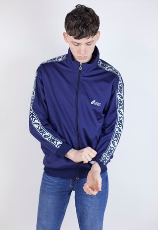 VINTAGE ASICS NAVY ZIP UP 90'S JACKET