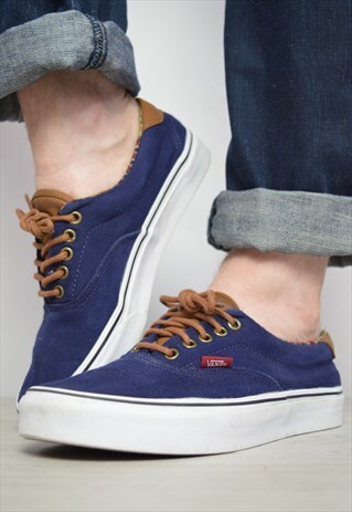 VINTAGE 90S VANS NAVY DENIM SKATE SHOES TRAINERS PREPPY