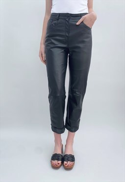 80's Vintage Leather Black Ladies Trousers