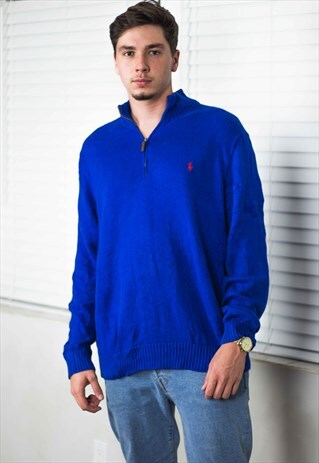 VINTAGE POLO RALPH LAUREN 1/4 ZIP JUMPER LOGO 90S XL 22.1