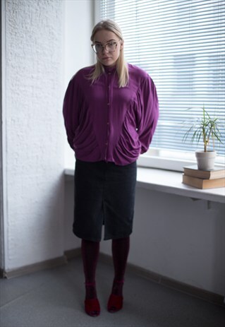 VINTAGE 70'S PURPLE HIGH COLLAR BLOUSE