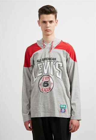 VINTAGE GREY RED LEVI'S HOODIE SWEATSHIRT