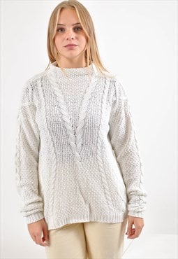 Vintage funnel neck knitwear jumper in white