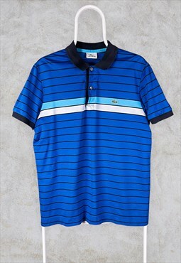 Vintage Lacoste Polo Shirt Blue Striped Medium 5