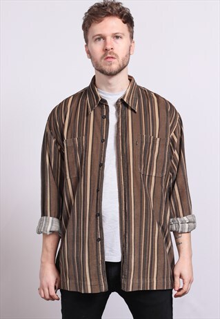VINTAGE CORDUROY CORD STRIPED SHIRT