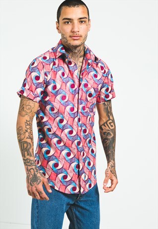 VINTAGE 80S CRAZY PATTERN FESTIVAL SHORT SLEEVE SHIRT/S5053