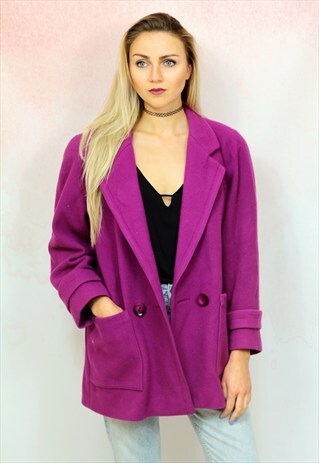 1980S VINTAGE PURPLE WOOL BOYFRIEND COAT
